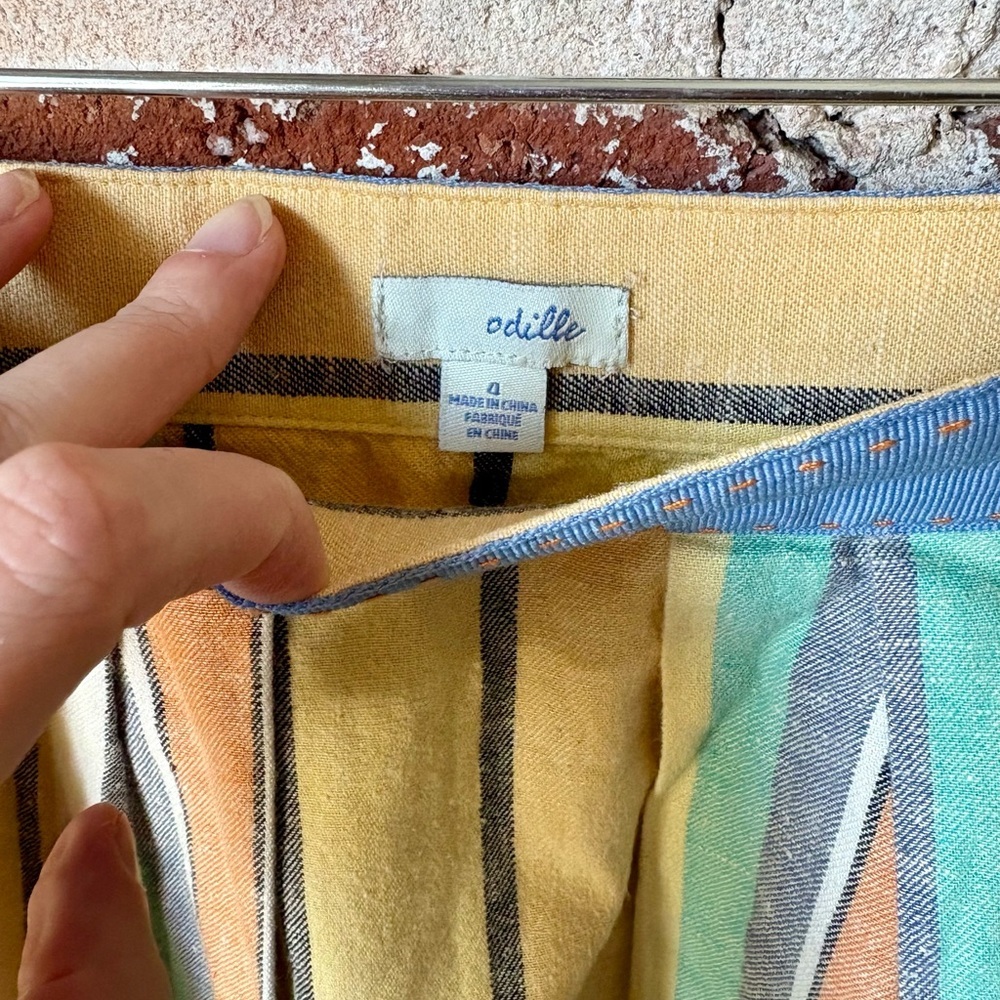 Anthropologie Odille Striped linen blend multi color knee length skirt w/pockets - Picture 3 of 7